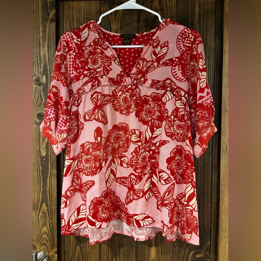 Anthropologie Vineet Bahl Floral Ruffle Trim Top Small